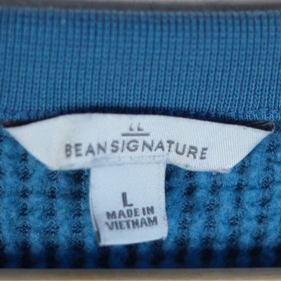 LL Bean Signature Women Blue Waffle Knit Thermal Long Sleeve Crewneck Top Size L - Picture 2 of 11